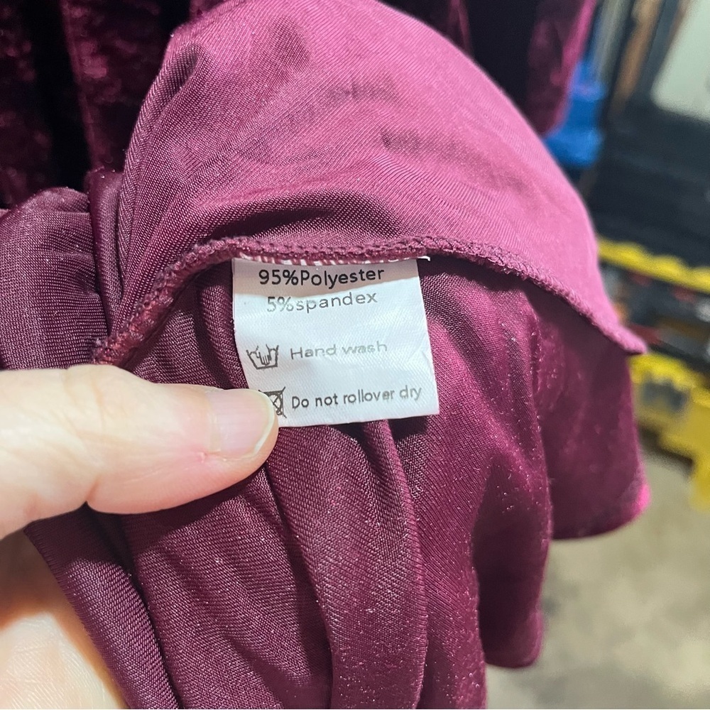 Velvet Burgundy Long Sleeve Maxi Ruffle Shoulder Cottagecore Witchy Prairie - Picture 8 of 12